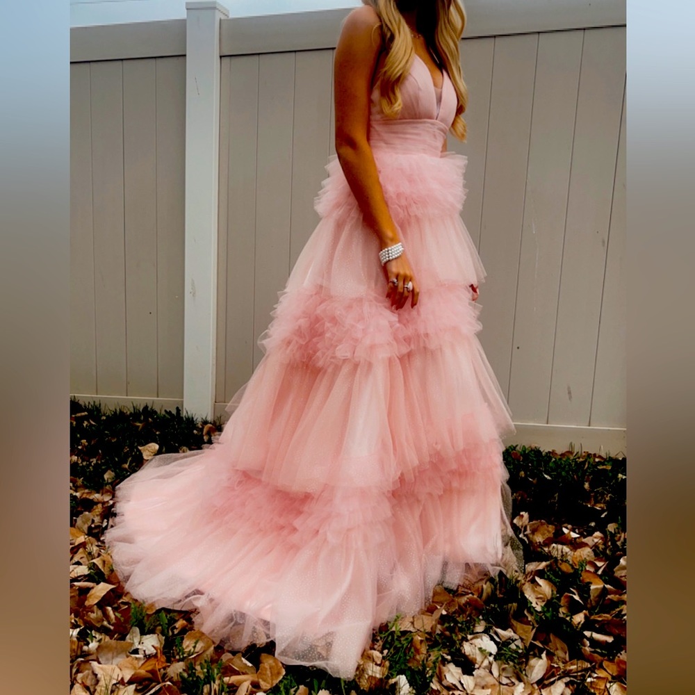 COPY - sherri Hill, pink ruffle ball gown 54843 size 6 prom